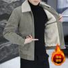 Nueva Chaqueta de Ante para Hombre de Invierno 2025 con Forro de Felpa, Engrosada, Cuello Solapa, Cuello de Piel, Chaqueta Cálida, Venta al por Mayor de una Pieza