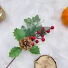 Ramas de Piñas Artificiales de Navidad Accesorios para Árbol de Navidad Ramo de Frutas Rojas Bayas Adornos Decoraciones Navideñas Esquejes Navideños