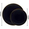 Juego de platos de plástico duro blanco con borde dorado de 25 piezas, plato negro, plato navideño, cuchillo, tenedor, cuchara, juego de copas de vino, plato desechable
