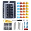 Caja de Fusibles de Hoja de 6, 8, 10, 12 Vías con Indicador LED Rojo Juego de Soportes para Fusibles