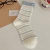 Meias Risadas Suxinaimin Estilo Floresta para Mulheres, Meias de Meia-Canela para Primavera e Outono, Meias Baggy Tendência com Bloqueio de Cores e Barra Dupla Canelada