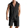 Colección de verano para hombre estilo europeo transfronterizo, lino nuevo: conjunto de cárdigan con capucha y botones y shorts, artículo más vendido, en stock