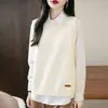 Chaleco de Punto Redondo de Hilo de Algodón Puro sin Mangas para Mujer Nuevo Estilo Primavera Otoño 2025 Color Sólido Holgado Pullover Chaleco sin Mangas para Capas Mujer