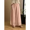 Design original, uma ótima oferta! Calça feminina de perna larga bordada estilo chinês, uma calça de perna reta de camada única, leve, confortável, de algodão e linho para o verão