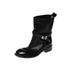 Botas Chelsea Estilo Britânico com Fivela Couro Bovino Lavado de Alta Qualidade Outono/Inverno 2026 Salto Baixo Robusto Bico Redondo Botas de Cano Curto de Couro Genuíno Femininas