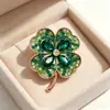 Broche de Aleación de Cristal Diamante Trébol de Cuatro Hojas Estilo Coreano de Alta Gama, Pin de Accesorio de Moda y Exquisito para Traje de Mujer Cárdigan