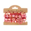 Pulseira Europeia e Americana de Dia dos Namorados com Múltiplas Camadas e Diamantes, Pingente de Coração Vermelho, Pulseira Elástica com Contas de Cerâmica Soft