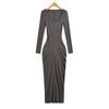 Vestido plisado de manga larga y cintura adelgazante para mujer, falda con escote en V profundo y sexy de Kardashian para otoño.