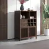 Novo Aparador Chinês Armário Alto Armário de Vinho Cômoda Armário Lateral de Parede Armário Contra a Parede Armário de Chá Estilo Zen Madeira Maciça Cor de Noz Preta