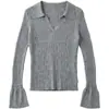 Camisa base de punto para mujer estilo coreano, cuello polo, manga larga, corte ajustado, hermoso top morado taro para principios de otoño