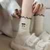 Calcetines de encaje con lazo para mujer, bordados, de media caña, estilo japonés, estilo universitario, con borde de oreja y apilados.
