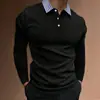 Comercio Exterior Primavera y Otoño Nueva Camisa Polo para Hombre Cuello Solapa Manga Larga Golf Casual Deportiva Top Camiseta de Color Contrastante
