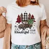 Moda de Verano Feliz Navidad Árbol de Navidad Papá Noel Camiseta Informal de Manga Corta de Moda para Mujer Estilo Europeo y Americano