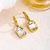 Joyería Minimalista Transfronteriza Europea y Americana Acero Inoxidable Chapado en Oro Más Vendido Esmeralda Pendientes de Aro de Lujo Ligero Zircón Rectangular