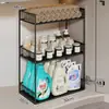 Gabinete de Baño Estante de Almacenamiento Integrado, Estante de Almacenamiento para Lavabo de Baño, Organizador de Cosméticos de Doble Capa para debajo del Lavabo