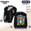 Camiseta de béisbol infantil Roblox, chaqueta casual con bloques de color y estampado de dibujos animados para primavera y otoño, para niños mayores
