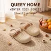 Qiyijia 2026 nuevas pantuflas de algodón antideslizantes para el hogar de otoño e invierno con suelas gruesas, cómodas para usar al aire libre, estilo casual versátil para mujer