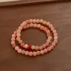 Pulsera Doble Capa de Piedra Natural Rosa Suave con Cuentas para Mujer Nuevo Diseño de Nicho Flor de Durazno Chinoiserie Pulseras Apilables