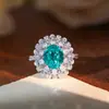 Anillo Paraiba de Huevo Cultivado de 5 Quilates Mismo Estilo que Little Red Book 9*11mm Chapado en Plata S925 con Oro de 18K para Mujer