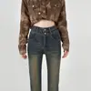Jeans acampanados pequeños para mujer sin forro polar 2024 nuevo otoño e invierno cintura alta adelgazantes retro deshilachados pantalones acampanados pequeños