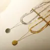 Estilo de Moda de Venta Caliente Transfronteriza Europea y Americana Colgante de Disco de Moneda Cadena de Hueso de Serpiente Conjunto de Collar de Tres Capas Collar de Alta Gama para Mujer
