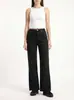 Pantalones Largos de Mujer Estilo Americano Negros de Tiro Alto para Chicas Atrevidas Pierna Recta Adelgazantes Favorecedores Ligeramente Elásticos Pantalones de Mezclilla Extensos para Mujer Stock Europeo y Americano