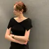 Top de punto ajustado sin hombros con solapas para mujer, Nuevo top fino estilo Chanel de verano 2023, Camiseta de estilo delicado