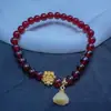 Pulsera de Vidrio de Color Natural para Mujer, Colgante de Calabaza Flor Dorada Estilo Antiguo, Pulsera de Cuentas, Joyería de Regalo para Año Zodiacal