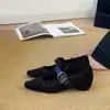 Zapatos Mary Jane Retro Negros de Nuevo Estilo con Una Correa y Tacón Oculto, Zapatos Planos de Gamuza con Punta Cuadrada para Mujer, Zapatos para Mujer