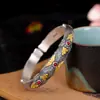 Pulsera de Plata Pura 999 Estilo Vintage Grabada a Mano e Incrustada en Oro, Nueva Moda China Joyería Personalizada