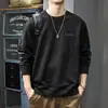 Chamarra sudadera retro americana de cuello redondo para hombre, ropa de gamuza para primavera y otoño, talla grande, holgada, top moderno de manga larga