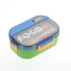 Caja de almuerzo compartimentada simple de acero inoxidable 304 para estudiantes con juego de cubiertos (tenedor y cuchara) y vaso de plástico para almuerzo