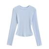 Camiseta Sexy de Estilo Kardashian de Cuello Redondo y Manga Larga para Mujer Otoño 2025 Skims Color Puro Básica con Bajo Acanalado