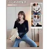 Camiseta térmica negra para mujer, otoño/invierno, suéter de punto de cuello en V de alta gama, capa interior elegante, top ajustado