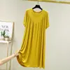 Nuevo Vestido Coreano de Verano 2024 para Mujer de Longitud Media, Holgado y Versátil, de Manga Corta y Cuello Redondo, Camisón con Falda de Color Sólido para Mujer