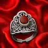 Anillo vintage de plata tailandesa abierto para mujer, con diseño de flor de rosa y corazón, incrustaciones de ágata roja y artesanía de montaje alto