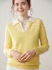 Otoño e Invierno Nuevo Color Bloqueado Cuello Polo Estilo Perezoso Suéter de Cachemira Suéter para Mujer Camisa Base Tejida Efecto Adelgazante Suéter