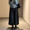Falda de Lana Gris Oscuro para Mujer Otoño e Invierno 2025 Estilo Nuevo Cintura Alta Pequeña Aspecto Adelgazante Línea A Longitud Media Falda de Botón