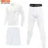 Traje esportivo masculino pronto para envio transfronteiriço, gola redonda, alta elasticidade, justo, com camiseta de manga longa, secagem rápida, adequado para esportes, corrida e treino como camada base.
