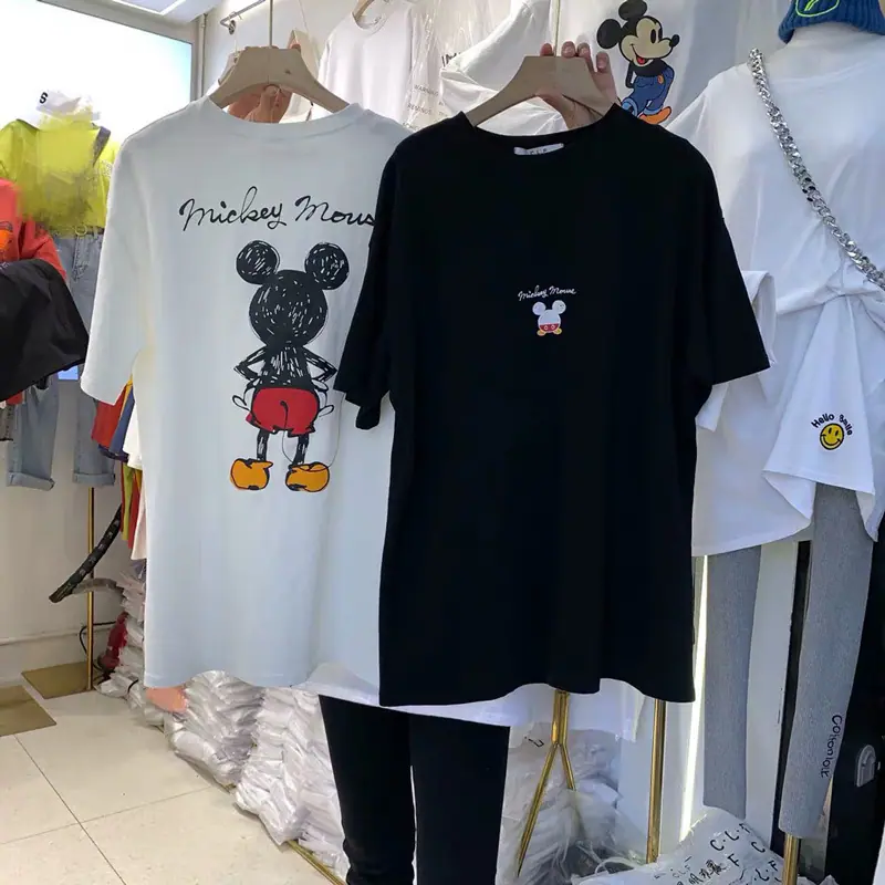 帮手主图-015#2020中长款宽松印花米奇短袖T恤女套头圆