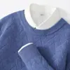 Otoño e Invierno para Hombre Tejido Jacquard de Lana Pura Engrosado Casual Versátil Color Sólido Prendas de Punto Pulóver de Cuello Redondo