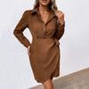 Amazon Estação Independente Comércio Exterior Roupas Femininas 2024 Outono e Inverno Novo Vestido de Veludo Cotelê Europeu e Americano com Saia de Amarrar
