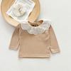Ins Primavera y Otoño Dulce Cuello de Muñeca Camiseta Elegante Estilo Coreano Niña Otoño Cuello de Loto Camisa Base Top Infantil