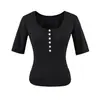 Ropa de Mujer al por Mayor Transfronteriza 2026 Primavera Nuevo Elegante Versátil Camiseta de Manga Corta Ajustada Top de Punto con Botones