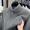 Nuevo suéter de punto jacquard para hombre de otoño e invierno, cuello medio alto con cremallera, manga larga, color liso, cálido y casual, camiseta básica