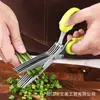 Tijeras de Cocina de Acero Inoxidable de Cinco Capas con Mango Curvo para Cortar Cebolletas, Especias, Algas Marinas y Desmenuzar Alimentos; Tijeras Papeleras para Triturar con Cepillo