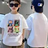 Camiseta de algodón puro de manga corta para niños, estilo verano nuevo, cuello redondo holgado de Minecraft, moda deportiva moderna para niños mayores