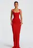 Estilo Europeu e Americano Feminino Casual Manga Longa Slim-Fit Espinha de Peixe Puro Desejo Alça Fina Vestido Longo, Bodycon Slim-Fit Cor Sólida