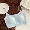 Ropa interior sin costuras transfronteriza de seda helada para tallas grandes de mujer, sujetador push-up con estampado de lazo, top de tubo con tirante pequeño