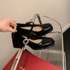 Primavera 2025 Charol Francés Punta Cuadrada Tacón Grueso Tacones Altos Zapatos Mary Jane de Hebilla de una Línea para Mujer Zapatos Versátiles de Estilo Coreano